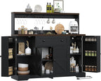 Hutch Storage Buffet Cabinet with Drawers, and Charging Station, Coffee Bar Cabinet with Barn Doors, Wine Rack and Hooks, White Wood Sideboard Buffet for Kitchen, Dining Room, 47.8" High