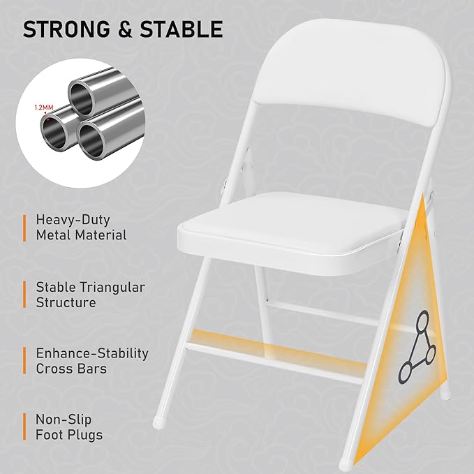 SEALAMB 30 Pack White Folding Chairs with Padded Seats & Cushion, Durable Metal Foldable Chairs for Wedding Party, Commercial Chairs for Office School Church Events, 330lb Capacity (White-PU, 30 Pack)