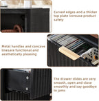 LEYAOYAO Fluted Nightstand with Charging Station, 23" Wide 2 Drawers End Table,Black Night Stand with Open Storage Cabinet, Farmhouse Bed Side Tables, Wood Dresser for Bedroom, Living Room, Closet