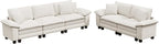 PHI VILLA Cloud Modular Couches Sets, 2 Pieces Sectional Sofa Set with Loveseat, 5-Seater Upholstered Couch for Living Room Small Spaces, Chenille Corduroy Dual Fabric, Beige