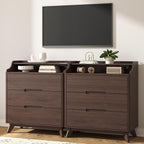 3 Drawer Dressers for Bedroom, 32" Large Wood Storage Dresser & Chest of Drawers with Charging Station, Wide Modern Dressers with 3 Drawer Storage Organizer for Bedroom Living Room Closet Brown