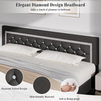 BarnFurin King Bed Frame with Diamond Tufted Headboard, Faux Leather Upholstered Bed with Wooden Slats Support, No Box Spring Needed, Mattress Foundation, Easy Assembly, Gray