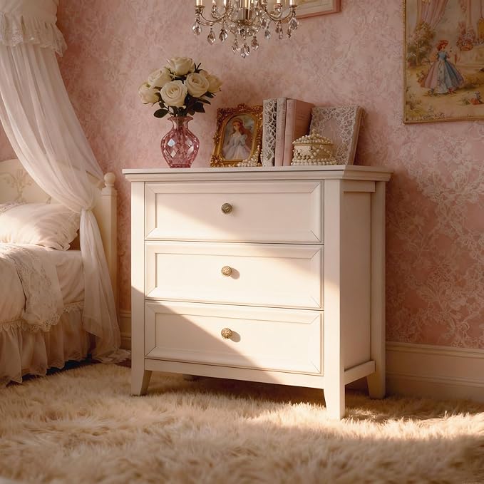 Farmhouse White 3-Drawer Dresser for Bedroom - 31.5" Wide 3 Chest of Drawers Storage Organizer Cabinet as Nightstand or Bedside Dresser