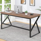 HSH Large Computer Desk, Industrial Modern Home Office Desk, Wooden and Metal PC Desk for Work Writing Study Gaming Bedroom, Farmhouse Vintage Computer Table Executive Workstation, Rustic Oak 60 Inch