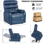 EONIX Dual Motor Lay Flat Power Lift Recliner Chair for Elderly, Electric Faux Leather Lift Chairs for Adults, 400lbs Heavy Duty Power Recliner Lift Sofa with Heat and Massage, Navy Blue