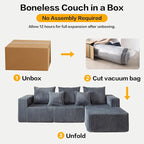 Boneless Couch, Memory Foam Couch in a Box, 100.7" Modular Sectional Couches Corduroy Fabric, Modern Sofa with Deep Seat, Compressed Sofa for Living Room, Bedroom (Grey, Right Facing Chaise)