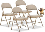 Oline Vinyl Folding Chairs, Padded Vinyl Cushion Chairs with Durable Metal Frame, Indoor Outdoor Stackable Foldable Guest Chairs for Office Wedding Kitchen Dining, 300lb Capacity (Khaki, 4 Pack)