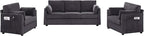 Sofa Set for Living Room Corduroy Couch Sets 3 Seater and Single Chair, Sofas for Apartment and Small Spaces .(Grey, Sofa Set)