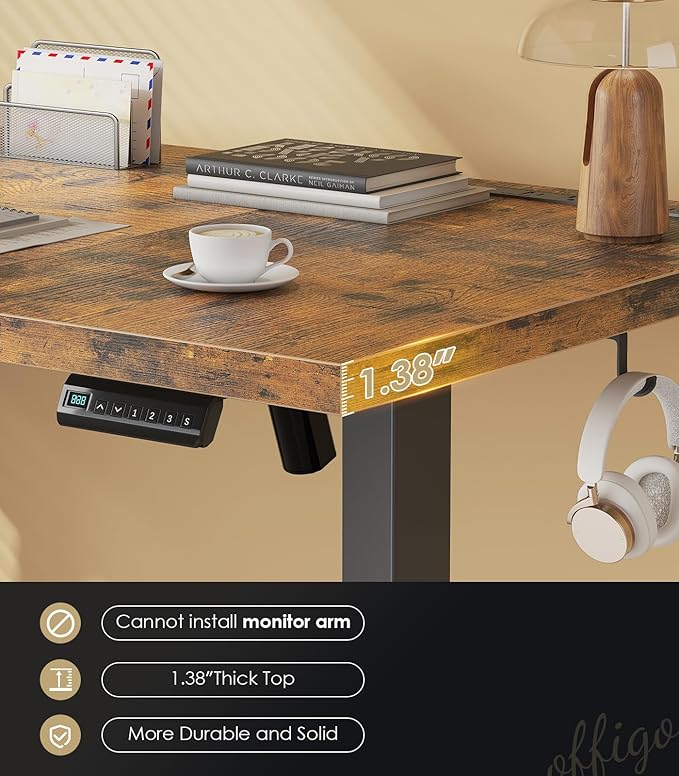 OffiGo Electric Standing Desk with 3-Piece Board, 71 Inch Height Adjustable Large Desk with Power Outlets, Sit Stand Table, Writing Computer Desk for Home, Office, Workstation, Rustic Brown