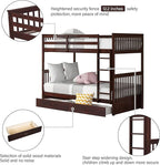 Merax Wood Bunk Bed with Drawers,Convertible Wood Bunk Bed with Ladders and Two Storage Drawers,Solid Wood Detachable Bed Frame with Ladders,Twin Over Twin Size,Espresso