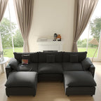 Cloud Couch, Modular Sectional Sofa with Ottoman, Charging Station, Throw Pillows, Cup Holders, Modern Convertible L Shaped Couches for Living Room, Bedroom (Classic Black, 116"- U Shape)