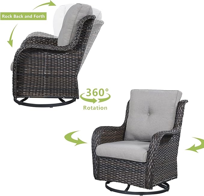 HUMMUH Patio Furniture 7 Pieces Outdoor Furniture Set PE Wicker Patio Couch with Swivel Glider Chairs,Patio Ottomans,Side Table
