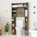 Over The Toilet Storage Cabinet, 32.5'' Wide Bathroom Storage Cabinet with Sliding Barn Door, Freestanding Over Toilet Storage Shelf, Grey