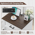 White Nightstand with Charging Station, 19.7" Farmhouse End Table with 3 Drawers Storage, Bedside Table with Brushed Metal Handles, Unique Base Design, 3 Drawer Dresser for Bedroom, Living Room