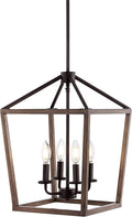 JONATHAN Y JYL1322A Pagoda 13" 4-Light Iron Farmhouse Industrial Lantern LED Pendant, Rustic, Bohemian, Coastal, for Dining Room, Kitchen, Living Room, Oil Rubbed Bronze/Faux Wood