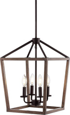 JONATHAN Y JYL1322A Pagoda 13" 4-Light Iron Farmhouse Industrial Lantern LED Pendant, Rustic, Bohemian, Coastal, for Dining Room, Kitchen, Living Room, Oil Rubbed Bronze/Faux Wood
