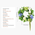 VEVOR Spring Wreath for Front Door 24 Inch - Artificial Hydrangea Wreath with Peonies, Year-Round All Season Outdoor Indoor Decor (Blue White Green Summer Floral)