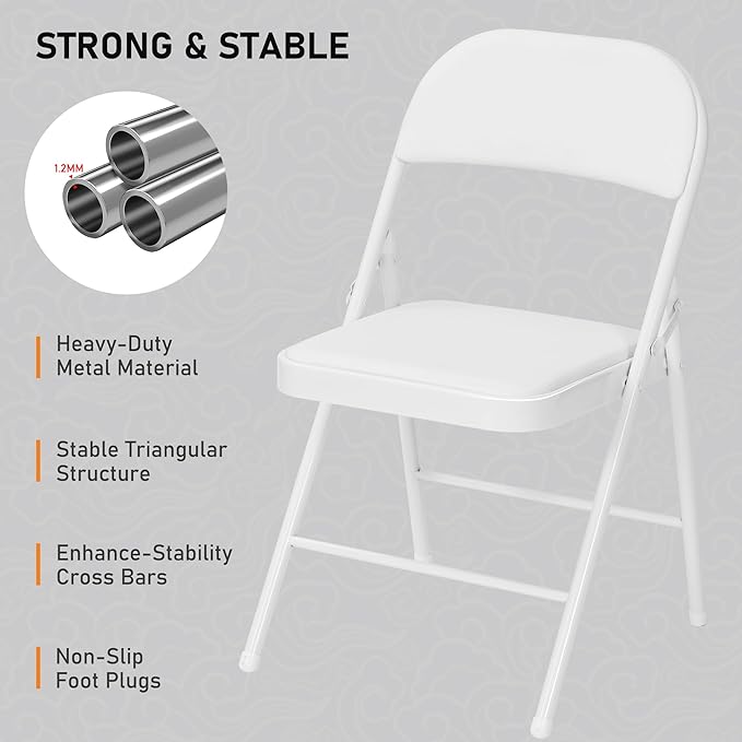 SEALAMB 16 Pack White Folding Chairs with Padded Seats & Cushion, Durable Metal Foldable Chairs for Wedding Party, Commercial Chairs for Office School Church Events, 330lb Capacity (White-PU, 16 Pack)