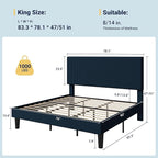 Allewie King Size Upholstered Bed Frame with Vertical Channel Tufted Headboard, Soft Corduroy Fabric Platform Bed, Strong Wooden Slats Support, Easy Assembly, No Box Spring Needed, Dark Blue