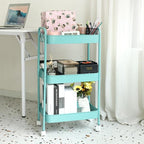 3 Tier Organizer Cart on Wheels, Metal Rolling Storage Cart with Wheels, Mobile Shelving Multifunction Storage Trolley with 4 Hooks fo Laundry Room Bathroom Kitchen Office, Green