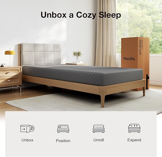 Novilla Twin Mattress for Kids, 5 Inch Twin Size Mattresses with Gel-Infused Memory Foam & Pressure-Relieving Foam for Cool Touch & Edge Support Mattress in a Box CertiPUR-US Certified