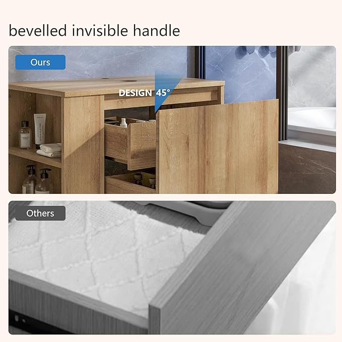 Bathroom Vanity, Natural Color Wall-Mounted Bathroom Vanity with Hidden Drawer (Nature Without Sink, 36")