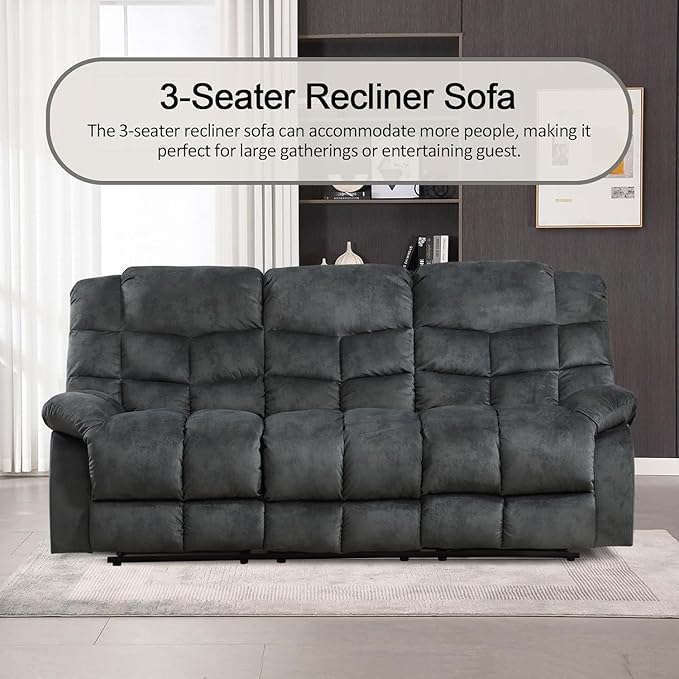 CANMOV Manual Recliner Sofa Set,2 Pieces Sofa Furniture Set for Living Room, Manual Reclining Loveseat and Recliner Sofa with Overstuffed Arms for Living Room, Bedroom, Grey(2+3)