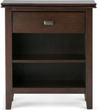 SIMPLIHOME Artisan Bedside Table - 24 inch Wide Solid Wood Nightstand Table in Russet Brown, Contemporary Bedroom Side or End Table with 1 Drawer, Open Shelf Storage and Bronze Knobs