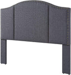 24KF Middle Century Linen Upholstered Tufted Queen Size Headboard with Antique Brass Nails Queen/Full headboard -Dark Gray