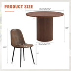 Round Dining Table Set for 6 with Storage, 42" Round Dining Table with 6 Suede Chairs, 7 Piece Kitchen Table Chairs Set of 6 with Thick Wood Top, Roman Column Pedestal, Space-Saving
