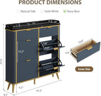 Fluted Shoe Storage Cabinet with 4 Flip Drawers & 2 Drawers, Freestanding Hidden Shoe Organizer with Adjustable Shelves, Wood Narrow Shoe Rack Cabinet for Entryway, Foyer, Hallway, Navy Blue