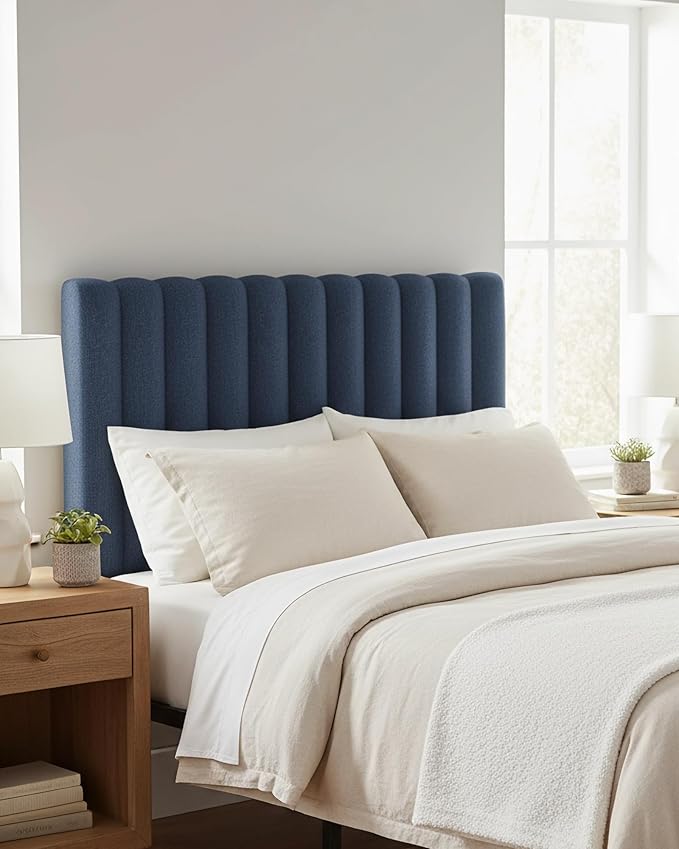 Upholstered Headboard for Twin Size, Adjustable Height Channel Tufted Headboard for Bedroom, Modern Style, Navy Blue