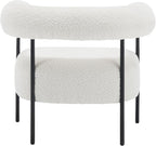 Boucle Modern Accent Chair with Curved Back, Small Living Room Vanity Chair, White Comfy Sherpa Barrel Armchair with Metal Legs & Upholstered for Bedroom, Makeup Room