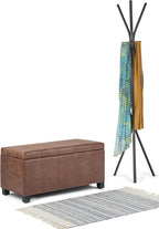 SIMPLIHOME Dover 36 inch Wide Contemporary Rectangle Storage Ottoman Bench in Distressed Umber Brown Vegan Faux Leather, Assembled, For the Living Room, Entryway and Family Room