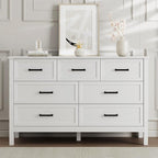 LYNSOM Farmhouse 7 Drawers Dresser for Bedroom, Wood Rustic Wide Chest of Drawers with Deep Drawers, Metal Handle, Storage Dressers Organizer for Hallway