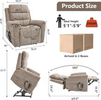 PELUMY Power Lift Recliner Chair for Elderly with Massage and Heat, Dual Motor Heavy Duty 350lbs Recliner, 8-Point Vibration & Lumbar Heating, Electric Lift Chair (Chenille, Khaki)