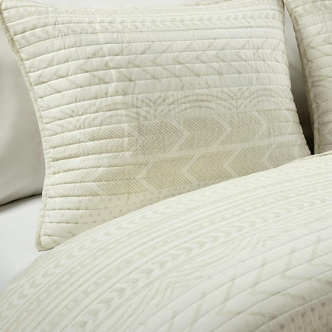 Lush Decor Hygge Geo Pattern Striped 3 Piece Quilt Bedding Set, King, Ivory