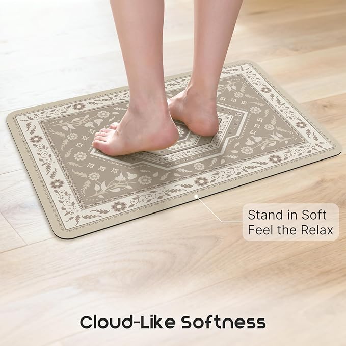 ArtyCozy 2 Piece Boho Kitchen Rug Set, Non-Slip Super Absorbent Kitchen Mats for Floor with Rubber Backing, Stain Resistant Runner for Hallway Laundry Holiday Decor, Khaki, 20" × 32'' Plus 20'' × 47''