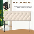 Tufted Upholstered Headboard Queen Size, Solid Wood Head Board with Durable Metal Legs, Linen Fabric Padded Headboard, Adjustable Height from 37” to 51”, Modern Button Design Head Board, Beige