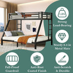 Bunk Beds Twin XL Over Queen, Heavy Duty Bunk Beds with Bottom Space & Guardrail Metal Bunk Bed Frame for Adults Teens Dorm Bedroom Guest Room, No Box Spring Needed（Black）