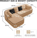 Cloud Sectional Sofa Modern Boneless Couch for Living Room, Comfy Deep Seat Comfy Teddy Fabric Double Sofa Chaise No Assembly Required (Camel, 106" L Shape with Left Facing)