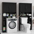 Over The Toilet Storage Cabinet, Farmhouse Storage Cabinet Over Toilet with Barn Door& Toilet Paper Holder Stand，Home Space-Saving Toilet Rack, for Bathroom, Restroom, Laundry.Pure Black