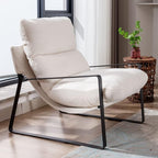 LukeAlon Modern Sherpa Accent Armchair, Upholstered Living Room Chair with Metal Base Thickened Cushion Single Sofa Chair Comfy Lounge Chair for Bedroom Living Room, White