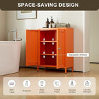 Small Bathroom Storage Cabinet, Metal Sideboard with 2 Doors and 2 Adjustable Shelves, Orange Floor Locker Cabinet 12" Shallow Storage Lockers for Bathroom, Living Room, Hallway, Entryway