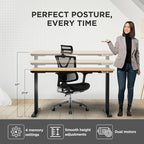 Rise Up Electric Standing Desk Adjustable Height 27-47" Dual Motor One Piece 60x30 Bamboo Large Standing Desk, Sit Stand Desk Rising Desk Home Office
