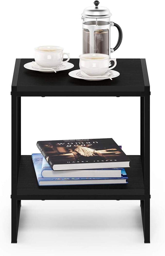 FURINNO Camnus Modern Living 2-Tier End Table, Americano, 15.9 in x 15.75 in x 18 in