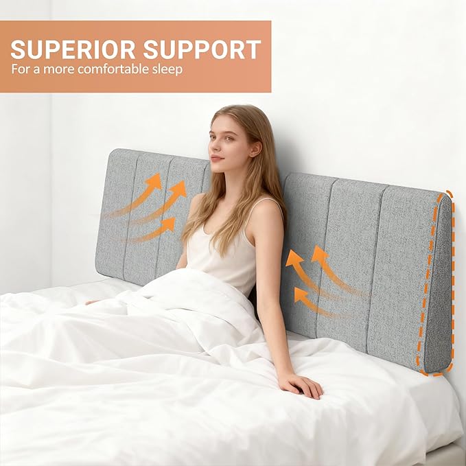 King Size Headboard Only-No Assembly, Upholstered Headboard King Size Linen Fabric Modern Style Headboards for Adjustable Bed Extra-Thick, Light Gray