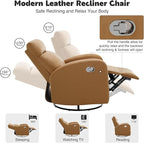 Swivel Rocker Recliner Chair, Manual Leather Recliner, Glider Rocking Recliner Chair 360°Swivel Nursery Reclining Chair for Living Room, Light Brown