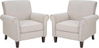 PrimeZone Comfy Accent Chair Set of 2, Mid-Century Modern Fabric Living Room Chair Reading Chair with Soft Cushion, Nailhead Trim & Rolled Armrest, Arm Chair Sofa Chair for Bedroom Waiting Room,Beige