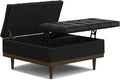 SIMPLIHOME Mariah 36 inch Wide Contemporary Rectangle Lift Top Table Storage Ottoman in Midnight Black PU Black faux leather, Assembled, For the Living Room, Entryway and Family Room